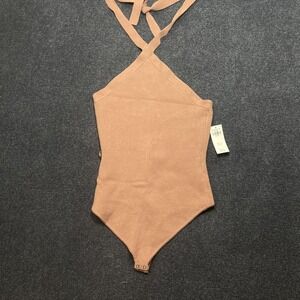 Abercrombie & Fitch Bodysuit Womens Medium Brown Halter Rib Knit Strappy Top